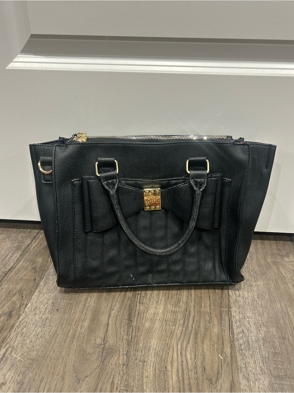 Betsey Johnson Black Tote with Gold Hardware and Bow Detail